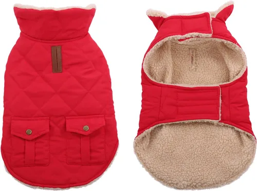 Vista 12 de Queenmore Abrigo de invierno para perro, chaqueta acolchada cálida e impermeable, con forro de felpa, chaleco térmico para clima frío, para perros