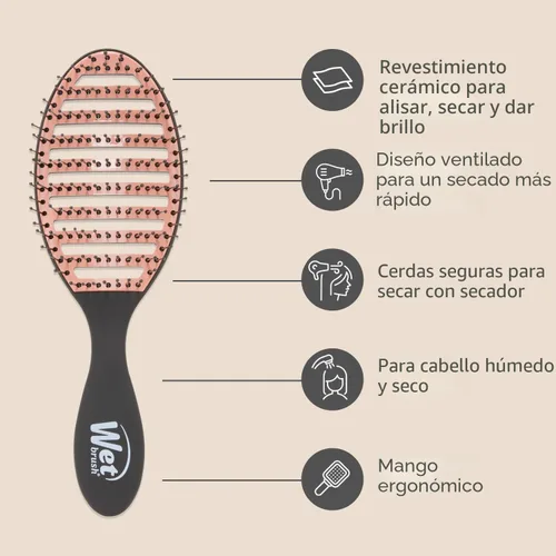 Vista 4 de Wet Brush - Cepillo de cerámica para desenredar en seco, color negro, cepillo ventilado para el cabello