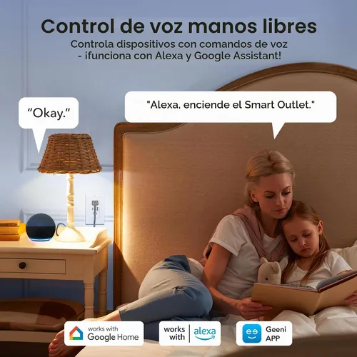 Vista 4 de Geeni Current Tomacorriente Wi-Fi Inteligente con 2 Puertos USB de Carga Rápida (20W USB-C PD y Carga Rápida USB-A), Control de Voz, No Requiere