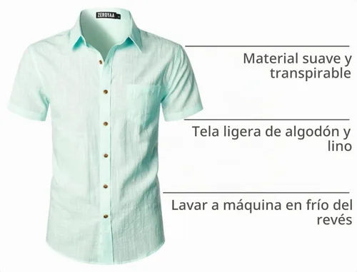 Vista 4 de ZEROYAA Camisas casuales de algodón ligero con botones para hombre aguamarina (Aqua Sky)