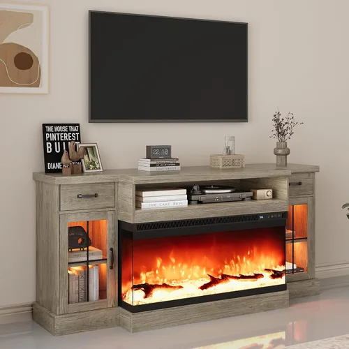 Vista 11 de 4 EVER WINNER Soporte de TV con chimenea de 70 pulgadas para televisores