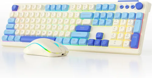 Vista 8 de Combo de teclado y mouse inalámbricos, batería recargable con retroiluminación RGB de 2000 mAh, teclados de computadora inalámbricos, teclado