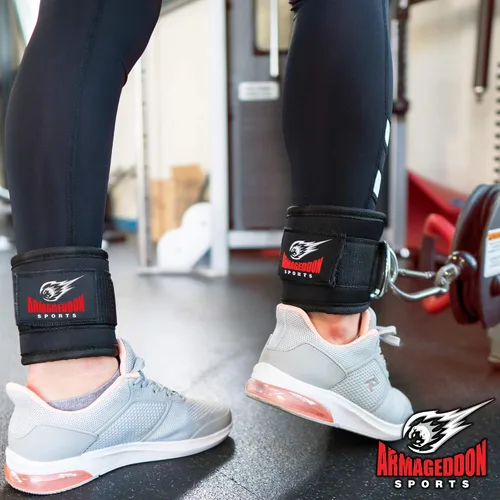 Vista 4 de ARMAGEDDON SPORTS Par de correas de tobillo de calidad dobles en D para fijación de máquinas de cable, tobilleras para equipo de entrenamiento