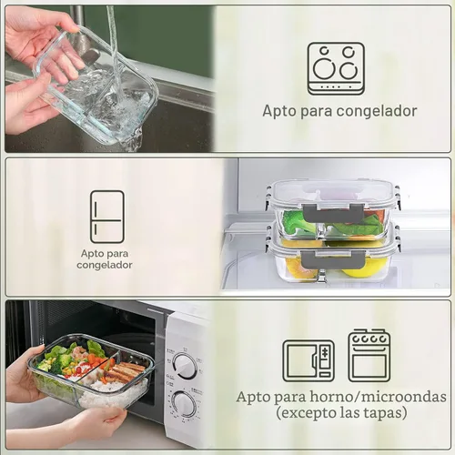 Vista 4 de M MCIRCO - Paquete de 10, 30 onzas, 2 compartimentos de vidrio para preparación de comidas con tapas Divided Glass Food Storage Containers