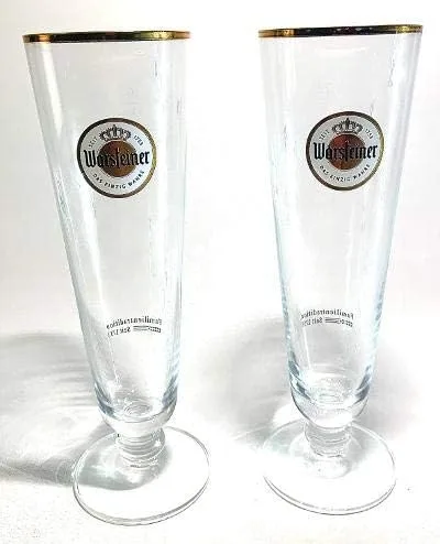 Vista 7 de Warsteiner Vidrio Pilsner con borde dorado 0,2 L Das Einzig Wahre 1753 Par de dos (2) Nuevo