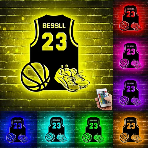 Vista 16 de Letrero de metal de béisbol personalizado con luz LED, nombre de camiseta de béisbol personalizable, número, decoración de pared, regalo para casco