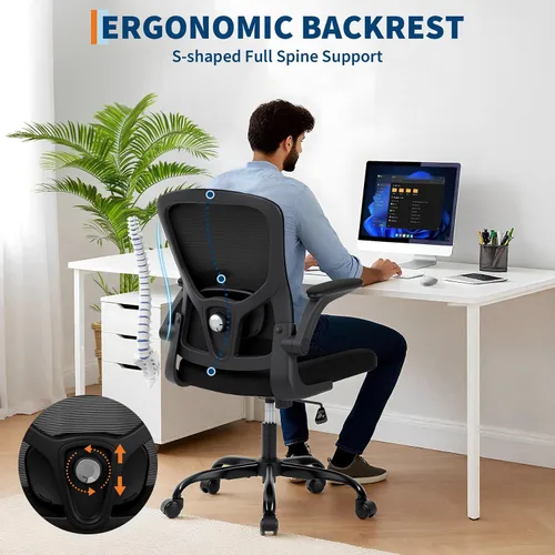Vista 8 de Silla de oficina con reposabrazos 2D ajustable, silla de escritorio de malla con soporte lumbar 2D, silla de escritorio ejecutiva para computadora