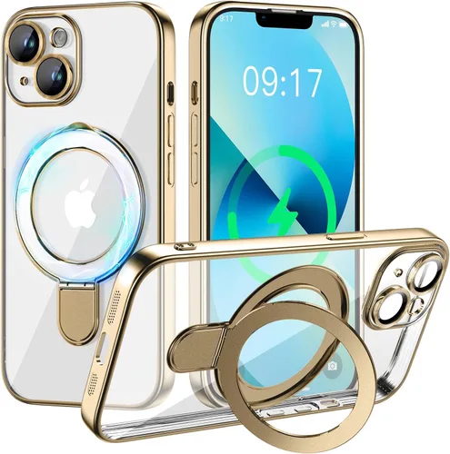 Vista 27 de Funda magnética para iPhone 14 Pro con soporte invisible [compatible con MagSafe] [protector completo de lente de cámara]