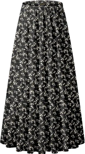 Vista 7 de NASHALYLY - Faldas largas de gasa, acampanadas, plisadas, con cintura alta y elástica para mujer Albaricoque Rosa Floral