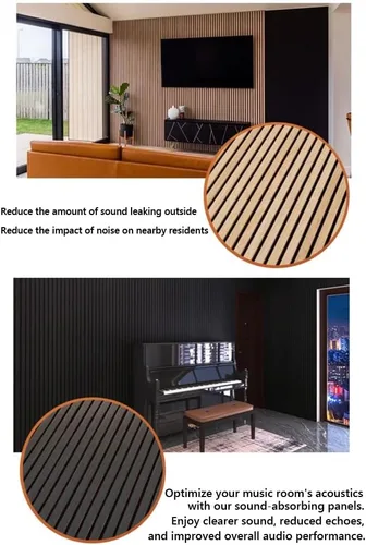 Vista 4 de Paneles acústicos de pared acústicos, paneles grandes insonorizados, panel de absorción de sonido acanalado 3D con acabado de madera, tratamiento