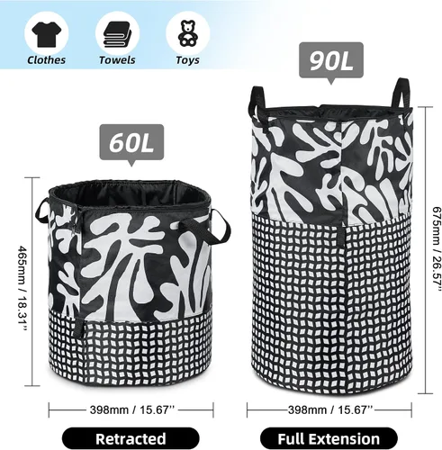 Vista 2 de JOMOLA Cesta de lavandería plegable grande de tela de 90 litros, cesta extensible para ropa sucia, bolsa de lavandería con asas para la familia