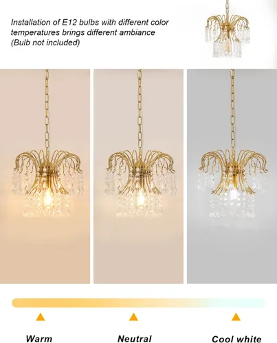Vista 4 de Goeco Lámparas colgantes de cristal dorado para isla de cocina, bombilla E26 con 1 luz de cristal, elegante iluminación colgante ajustable