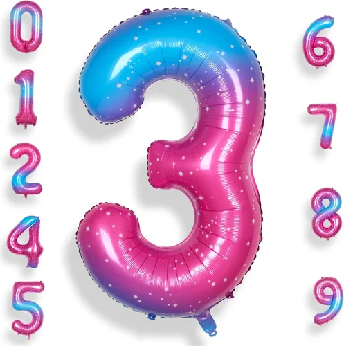 Vista 9 de Globo de número 0 de 40 pulgadas para niño o niña grande estrellado 0-9, globo de Mylar grande del número 0, globos de feliz cumpleaños 0