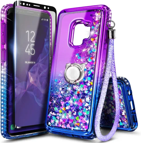 Vista 48 de NGB - Funda para teléfono Samsung Galaxy S9, color aguamarina/morado, bonita funda con purpurina líquida para mujeres y niñas, con protector