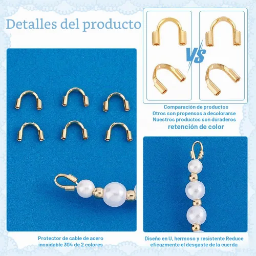Vista 4 de PH PandaHall 60 protectores de alambre de oro de 18 quilates, protector de cable dorado en forma de U de acero inoxidable 304, protector de hilo