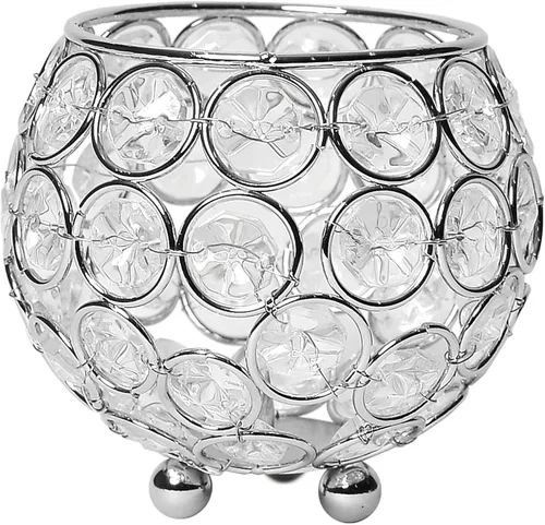 Vista 6 de Elegant Designs HG1006-CHR Elipse - Portavelas circular de cristal, florero, centro de mesa de boda, regalo, 4.25 pulgadas, cromado