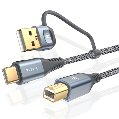 Vista 12 de Cable de impresora 2 en 1 USB-A/C a USB-B de 6.6 pies, cable MIDI tipo C trenzado de alta velocidad cable de impresora para HP Canon Dell Epson