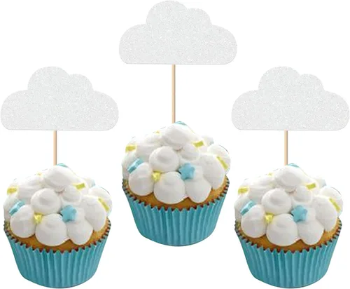 Vista 8 de Paquete de 24 adornos para cupcakes con purpurina de luna, nube, estrellas, estrellas, baby shower, niños, cumpleaños, boda, fiesta, decoración