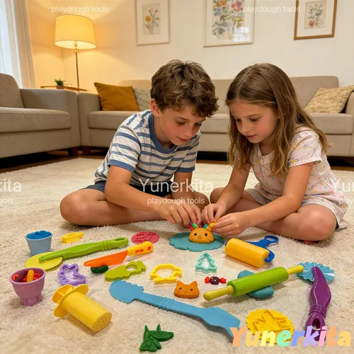 Vista 4 de Juego de herramientas de masa, 9 piezas de herramientas de arcilla para niños de 4 a 8 años, accesorios de masa ABS+ incluye rodillo cortador