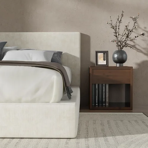 Vista 7 de RECCI Cloud - Base de cama Queen tapizada con cabecero, plataforma acolchada de espuma de 5 pulgadas, sin somier, fácil montaje (crema)