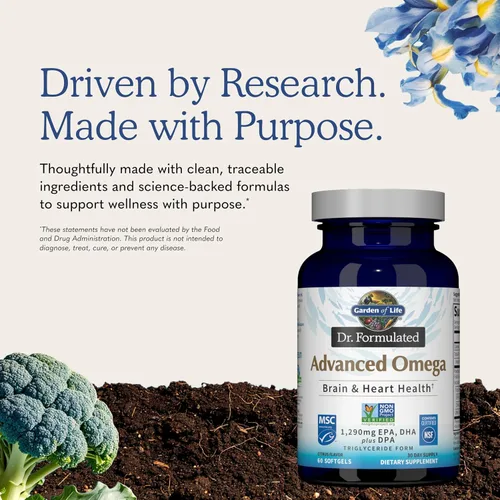 Vista 6 de Garden of Life Aceite de pescado omega avanzado formulado por el Dr. - Limón, 1,290 mg de EPA, DHA + DPA en forma de triglicéridos, suplemento Omega