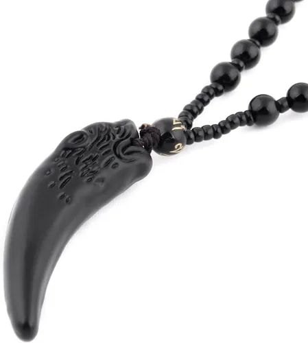 Vista 2 de BAVIPOWER Viking Wolf Fang Collar de obsidiana Bravety Potente Protección Amuleto Accesorio Regalo para Hombre y Niños