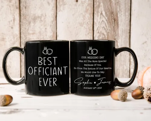 Vista 4 de AWE-CREATIVES Taza negra personalizada con el mejor oficiante de la historia, regalo personalizado para bodas, regalos de boda, pareja, taza de café