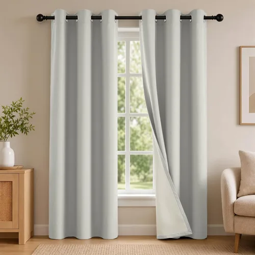 Vista 50 de 2 paneles de cortinas 100% opacas, de peso medio, con aislamiento térmico y ojales para dormitorio, sala de estar, tratamiento de ventana