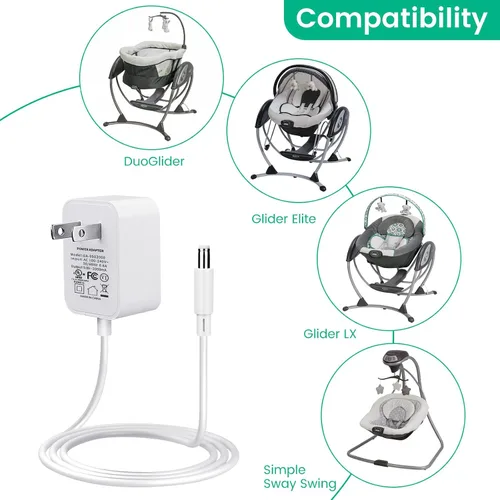 Vista 2 de Cable de alimentación para Graco DuetSoothe, columpio de bebé Simple Sway, cargador de 5 V blanco Para Glider LX, DuoGlider, Sweetpeace, enchufe