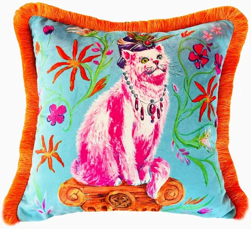 Vista 18 de Funda de almohada con patrón de leopardo, funda de almohada de terciopelo única, cojín de borla azul, almohada decorativa para decoración del hogar