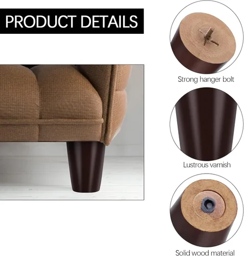 Vista 3 de TURSTIN 8 patas redondas para muebles de 3 pulgadas, patas redondas de madera maciza con tuercas en T M8, patas de sofá, patas de repuesto