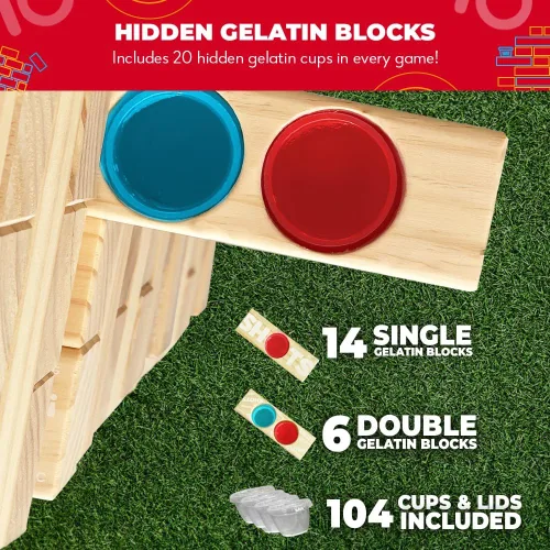 Vista 3 de SWOOC Games – Juego de fiesta de torre gigante con chupitos de gelatina ocultos – Incluye vasos desechables, tapas y estuche de transporte – Se