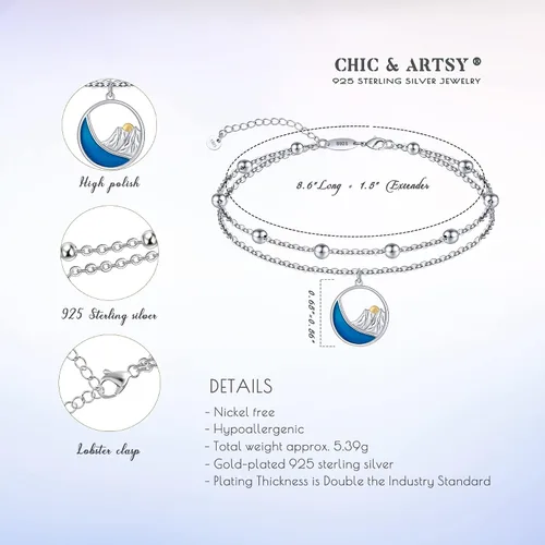 Vista 116 de CHIC & ARTSY Tobilleras delicadas de plata de ley S925 para verano, pulsera de tobillo ajustable multicapa para playa, joyería de pie para mujer