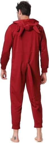 Vista 4 de Colorful House - Disfraz de diablo de Halloween para hombre, pijama de una sola pieza, color rojo, disfraz para pareja y familia