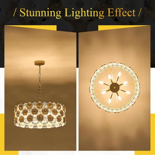 Vista 6 de Lámpara moderna de cristal de flores de 24 "8 luces de oro colgante