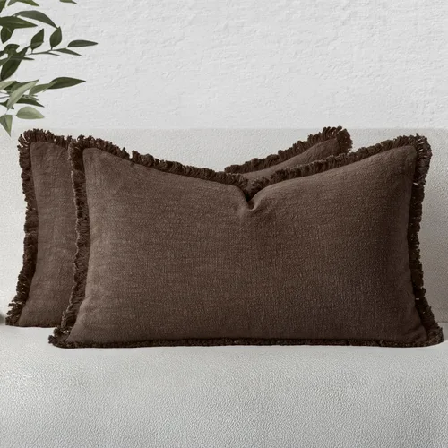 Vista 30 de MIULEE Juego de 2 fundas de almohada decorativas de lino neutro con flecos, fundas de cojín de estilo bohemio con borlas para sofá, cama, sala