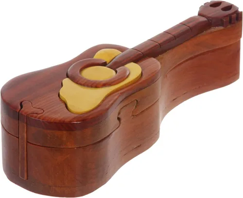 Vista 2 de Beltiscool Caja de rompecabezas de joyería secreta hecha a mano con forma de instrumento musical de madera - guitarra, Madera