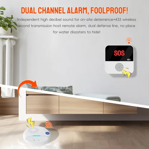 Vista 4 de PILSAMAS Detector de fugas de agua inalámbrico, funciona de forma independiente o con concentrador inteligente, sensor de fugas de agua de sirena
