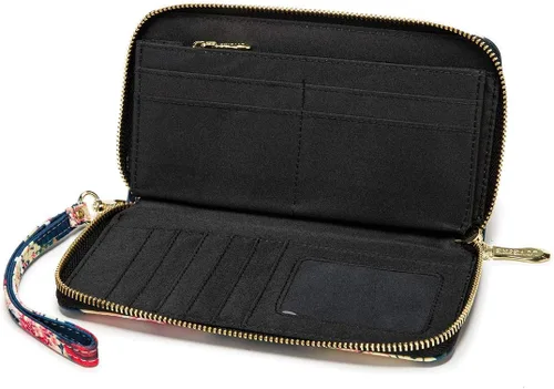 Vista 60 de Cartera de mano para mujer, estilo bohemio, con RFID, elegante, espaciosa con correa para viajes, capacidad para tarjetas, teléfono, dinero