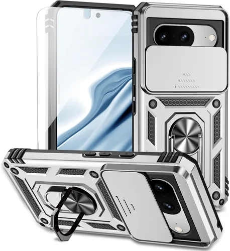 Vista 10 de Funda para Google Pixel 8 con cubierta deslizante para cámara con protector de pantalla HD [grado militar de 16 pies probada en caídas] Funda Negro