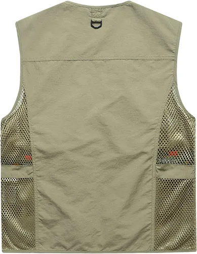 Vista 6 de Chaleco Flygo para hombre, para pesca, trabajo, safari, viaje de reportajes o para actividades al aire libre en verano, con bolsillos