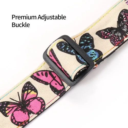 Vista 5 de Ukulele Strap No Drill, Adjustable Double J Hook Clip on Uke Shoulder Strap, Hawaiian Butterfly Printing Hands Free Ukelele Strap, Easy to Use and