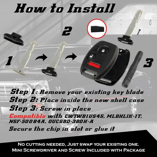 Vista 5 de Control remoto de EE.UU. - NO SE REQUIERE CORTE - Carcasa y almohadilla de control remoto llavero de entrada sin llave que se adapta a Honda