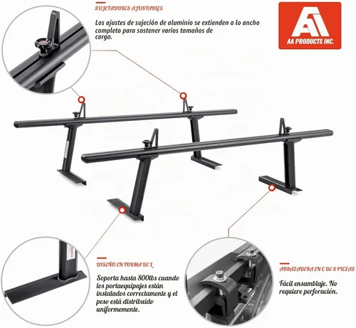 Vista 4 de Modelo APX2502-BLK - Escalera de aluminio para camioneta de perfil bajo con topes de carga Negro - Altura de fijación