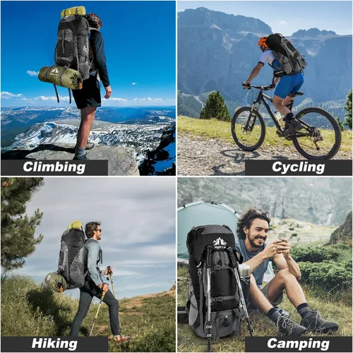 Vista 5 de Night Cat Mochilas de Senderismo 70L Mochilas de Camping para Hombres y Mujeres Ligeras al Aire Libre para Montañismo y Viajes, Sin Marco Interno