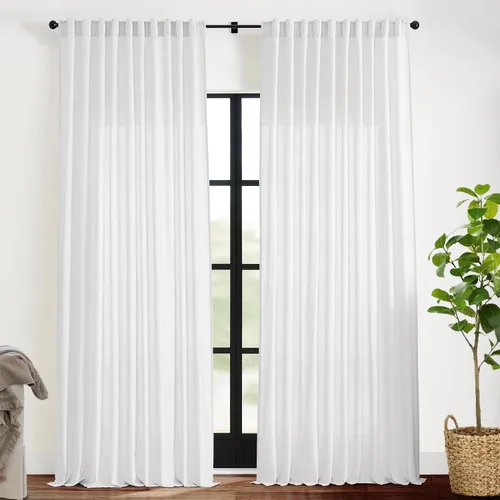Vista 32 de XTMYI - Cortinas transparentes de 54 pulgadas de largo, juego de 2 paneles para baño, cortinas cortas de lino y algodón con semi privacidad