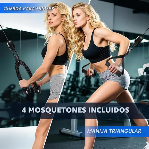 Vista 2 de LAT - Juego de accesorios para máquina de cables 10 en 1, accesorios de cable para gimnasio en casa, incluye cuerda de tríceps, barra en V, barra