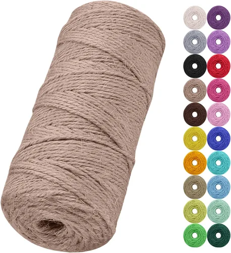 Vista 20 de Cuerda de yute natural de 0.079 pulgadas y 328 pies para manualidades, cuerda de yute de colores de 3 capas para envoltura de regalos, jardinería
