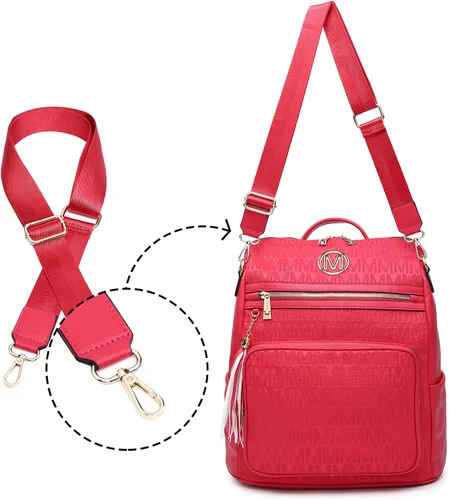 Vista 14 de MKP COLLECTION Mochila de moda para mujer, bolsa convertible grande para mujer, mochila de viaje, bolsa de hombro, juego de 2 piezas con borla, Beige