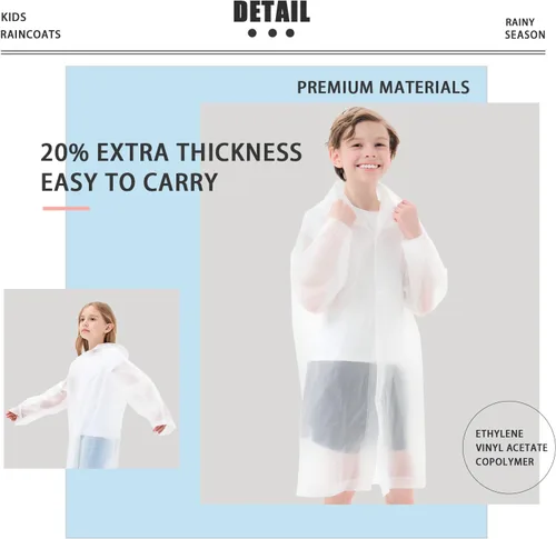 Vista 4 de Ponchos de lluvia para niños, paquete de 2 impermeables reutilizables de EVA con botón para ajustar el tamaño del puño
